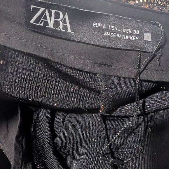 NEW! Zara | Metallic Frill Skort In Black/Aged Gold - Picture 8 of 15